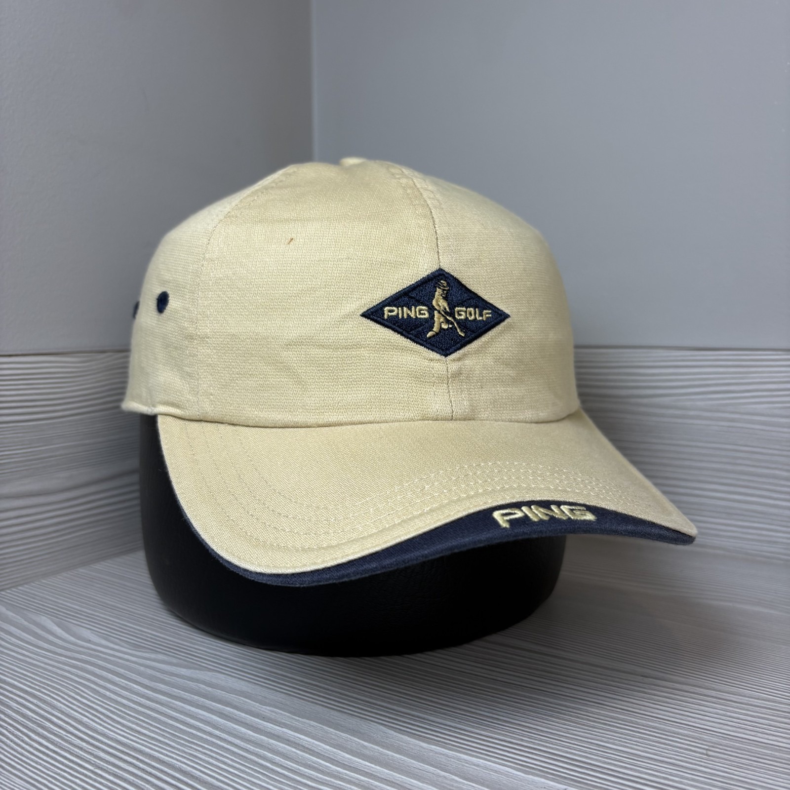 Vintage Y2k Ping Golf Dad Hat Khaki Navy Blue Diamond Cap Strapback Adjustable